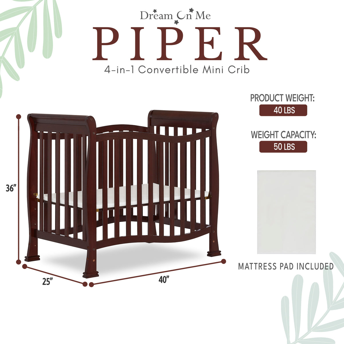 Dream On Me Piper 4-in-1 Convertible Mini Crib