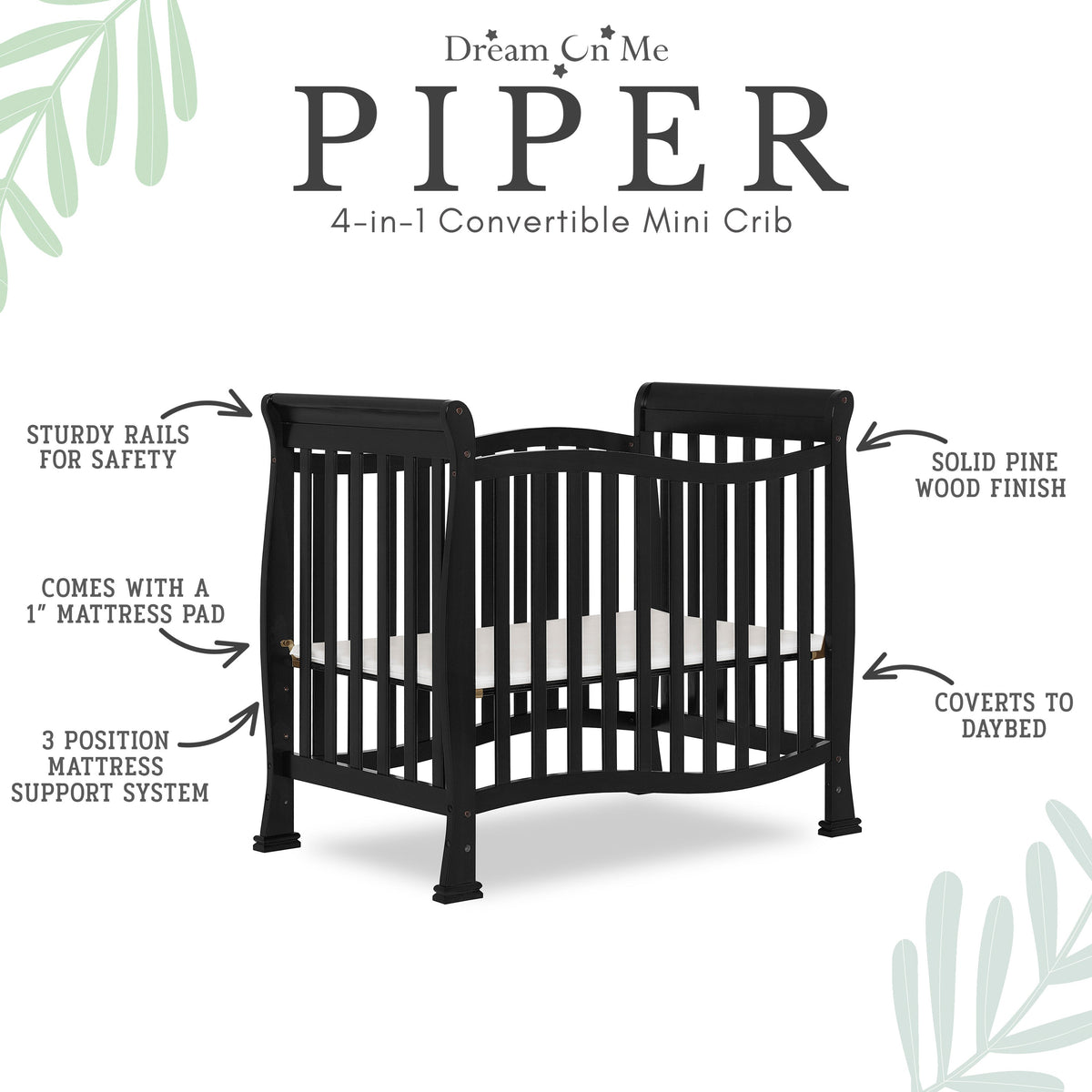 Dream On Me Piper 4-in-1 Convertible Mini Crib