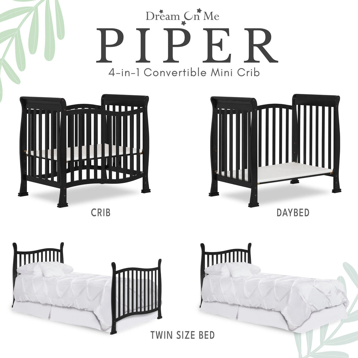 Dream On Me Piper 4-in-1 Convertible Mini Crib
