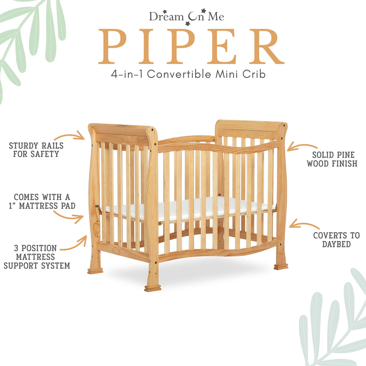 Dream On Me Piper 4-in-1 Convertible Mini Crib