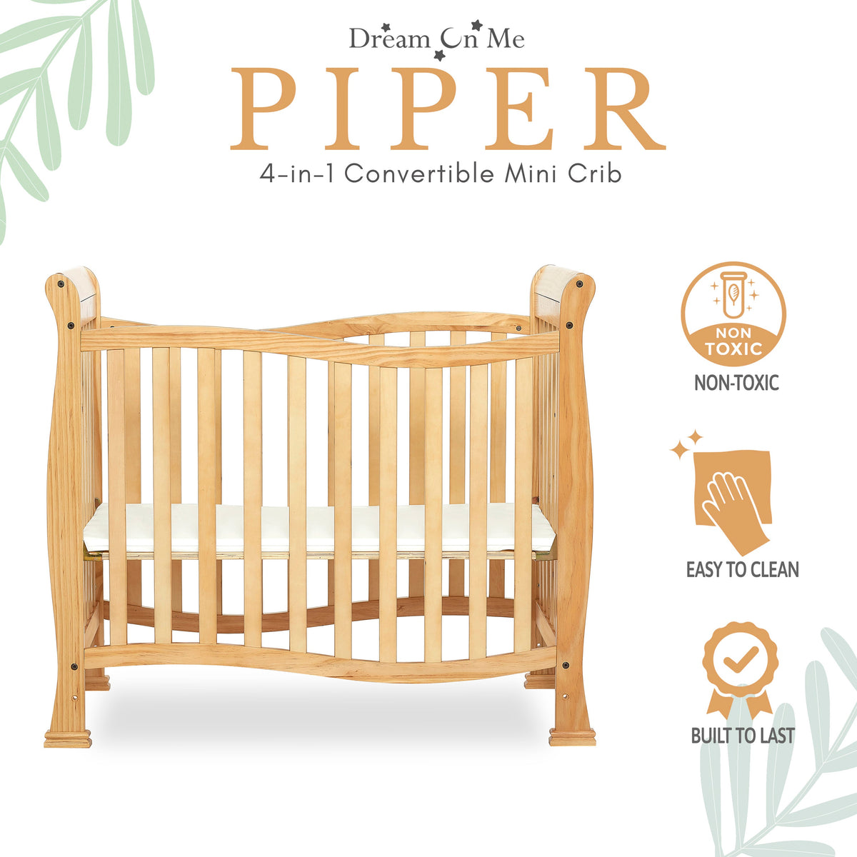Dream On Me Piper 4-in-1 Convertible Mini Crib