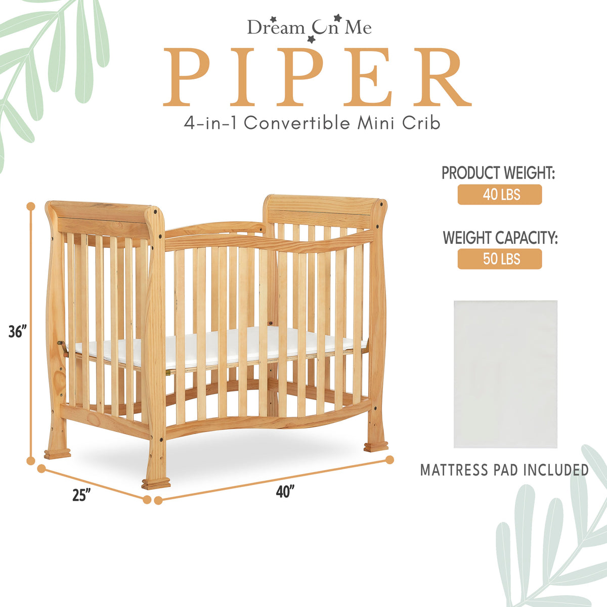 Dream On Me Piper 4-in-1 Convertible Mini Crib