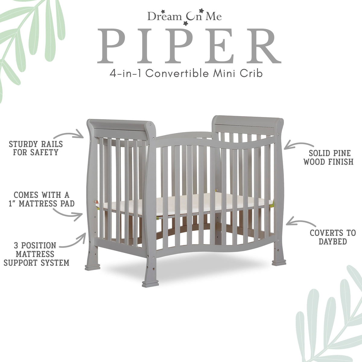 Dream On Me Piper 4-in-1 Convertible Mini Crib