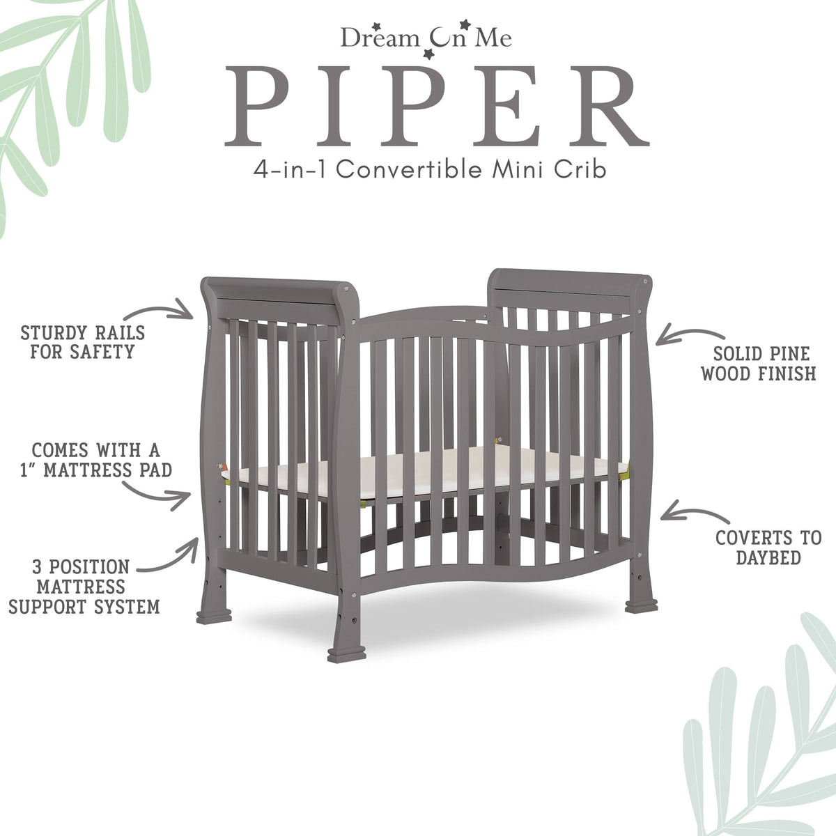 Dream On Me Piper 4-in-1 Convertible Mini Crib