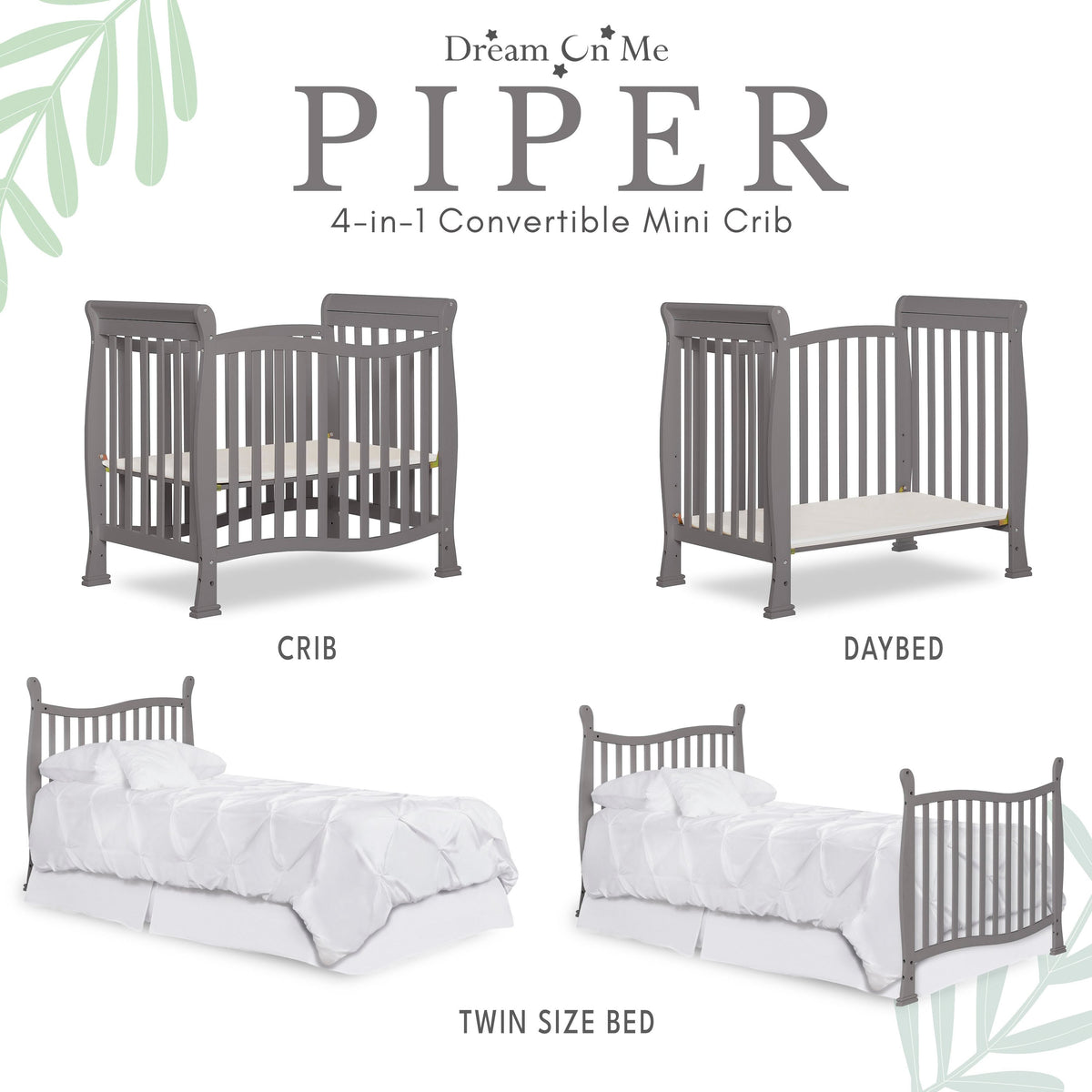 Dream On Me Piper 4-in-1 Convertible Mini Crib