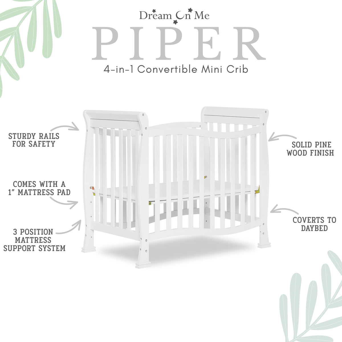 Dream On Me Piper 4-in-1 Convertible Mini Crib