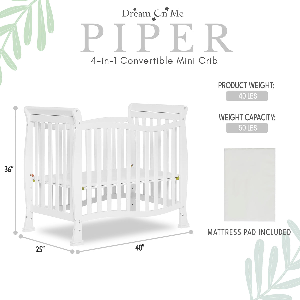 Dream On Me Piper 4-in-1 Convertible Mini Crib