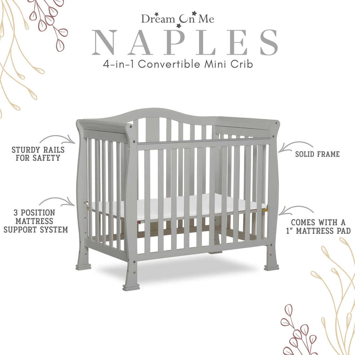 Dream On Me Naples 4-in-1 Convertible Mini Crib