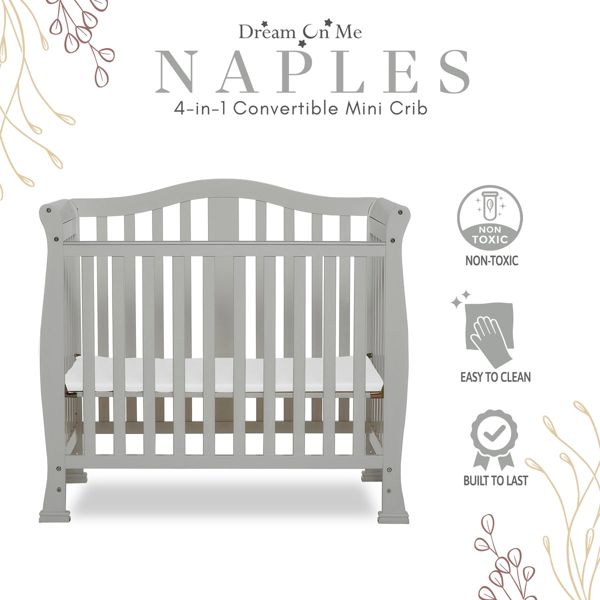 Dream On Me Naples 4-in-1 Convertible Mini Crib