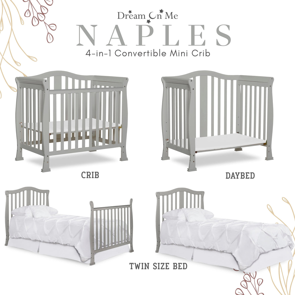 Dream On Me Naples 4-in-1 Convertible Mini Crib