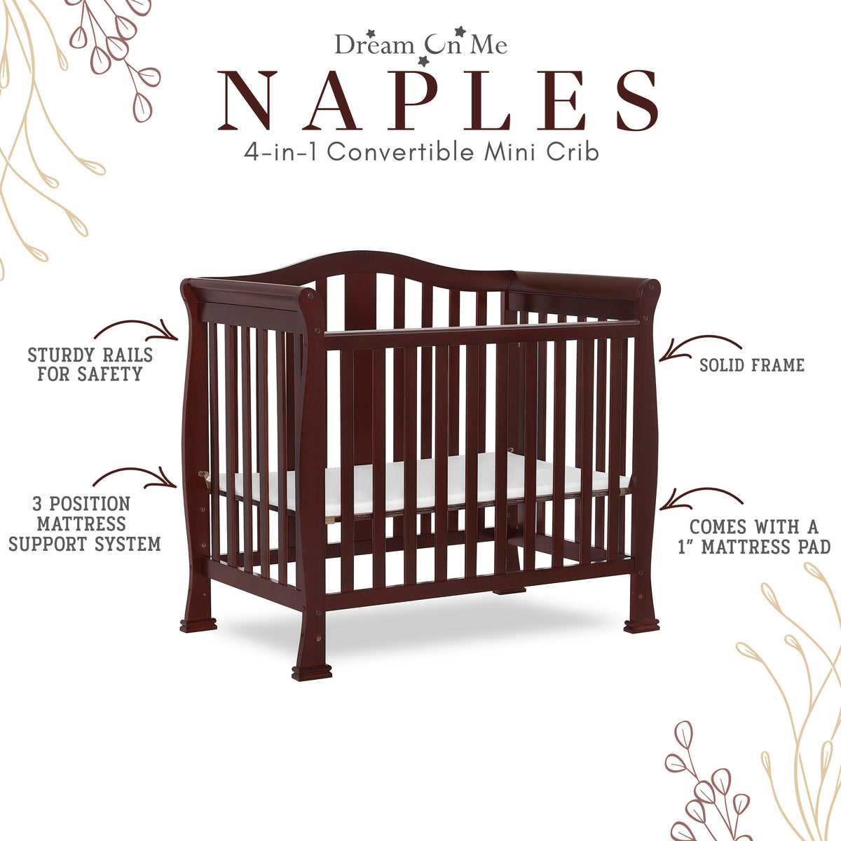 Dream On Me Naples 4-in-1 Convertible Mini Crib
