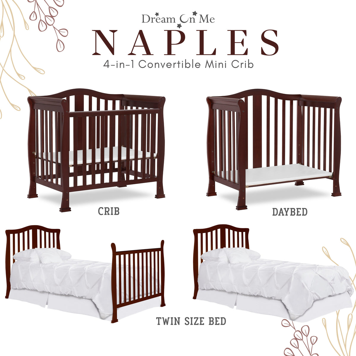 Dream On Me Naples 4-in-1 Convertible Mini Crib