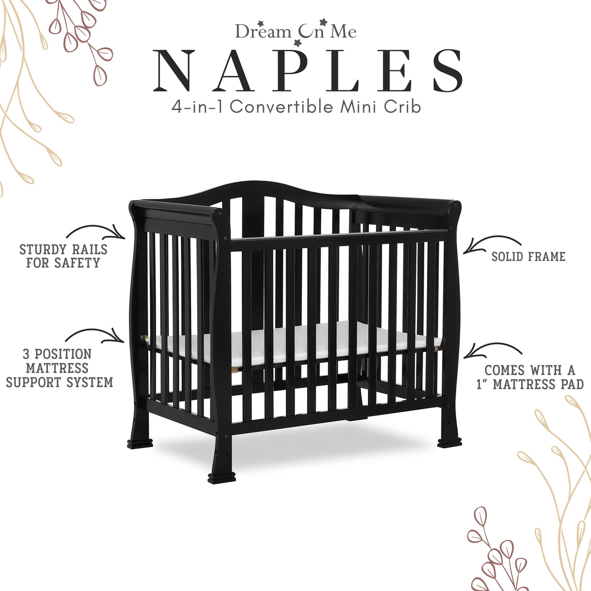 Dream On Me Naples 4-in-1 Convertible Mini Crib