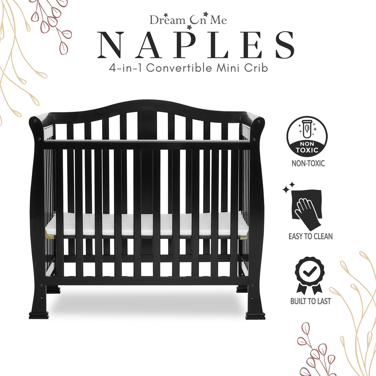 Dream On Me Naples 4-in-1 Convertible Mini Crib