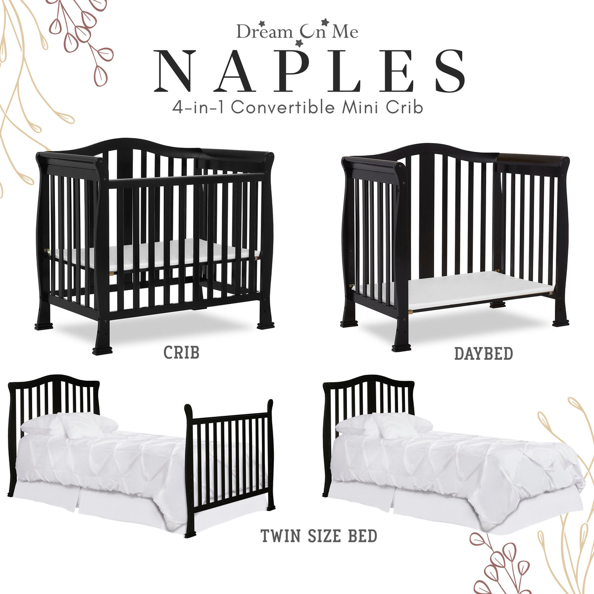 Dream On Me Naples 4-in-1 Convertible Mini Crib