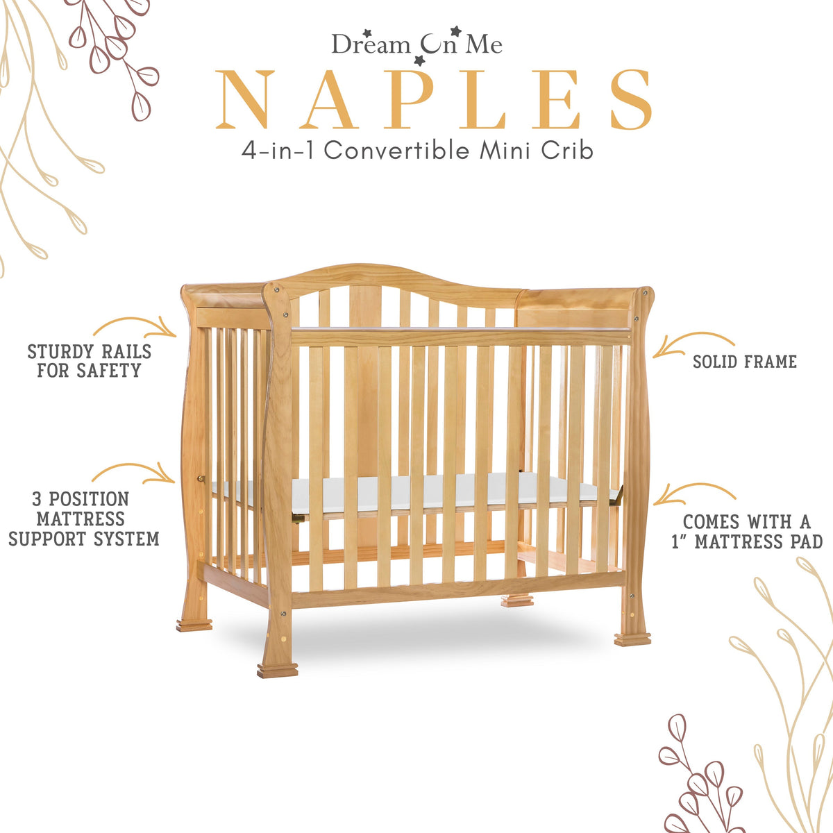 Dream On Me Naples 4-in-1 Convertible Mini Crib