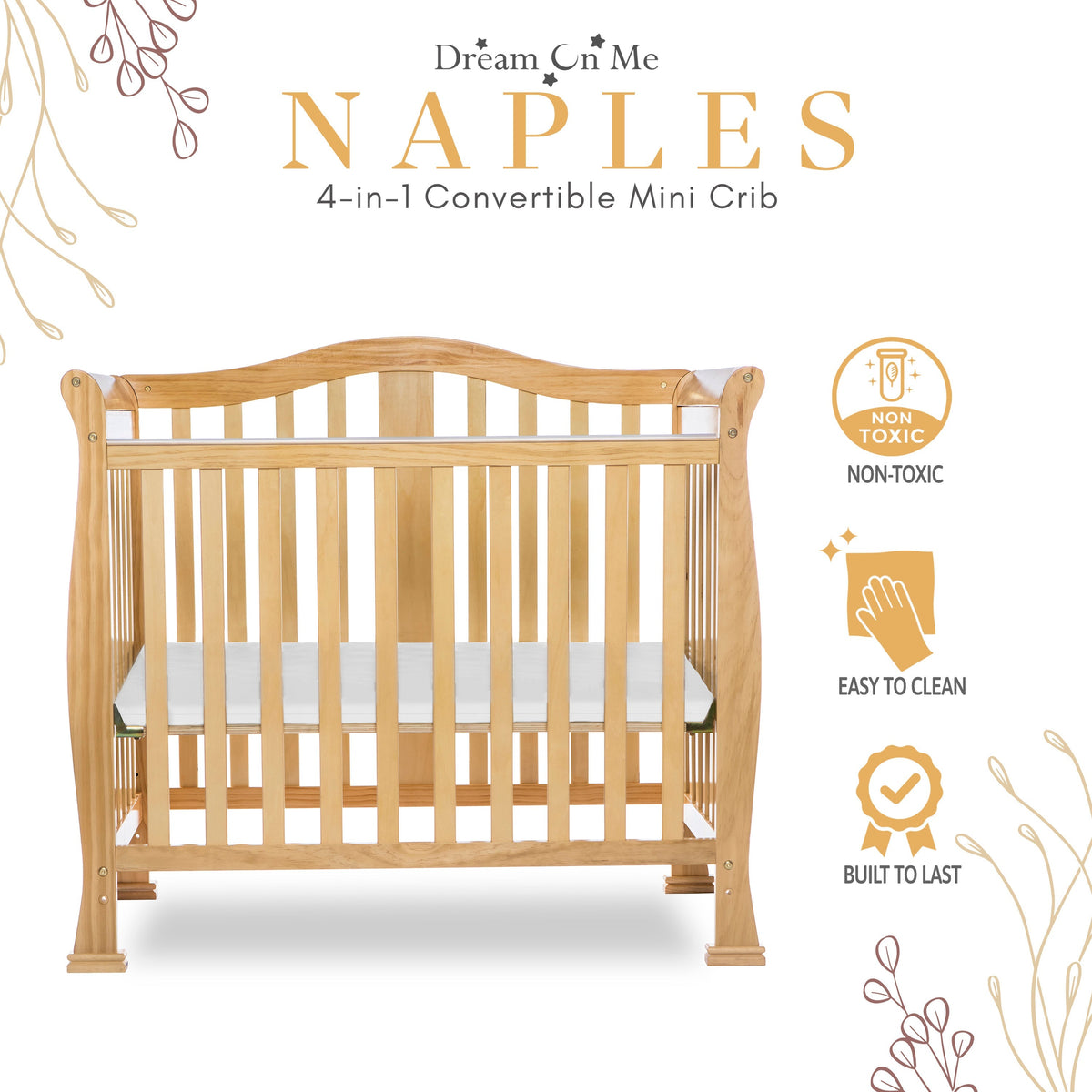 Dream On Me Naples 4-in-1 Convertible Mini Crib