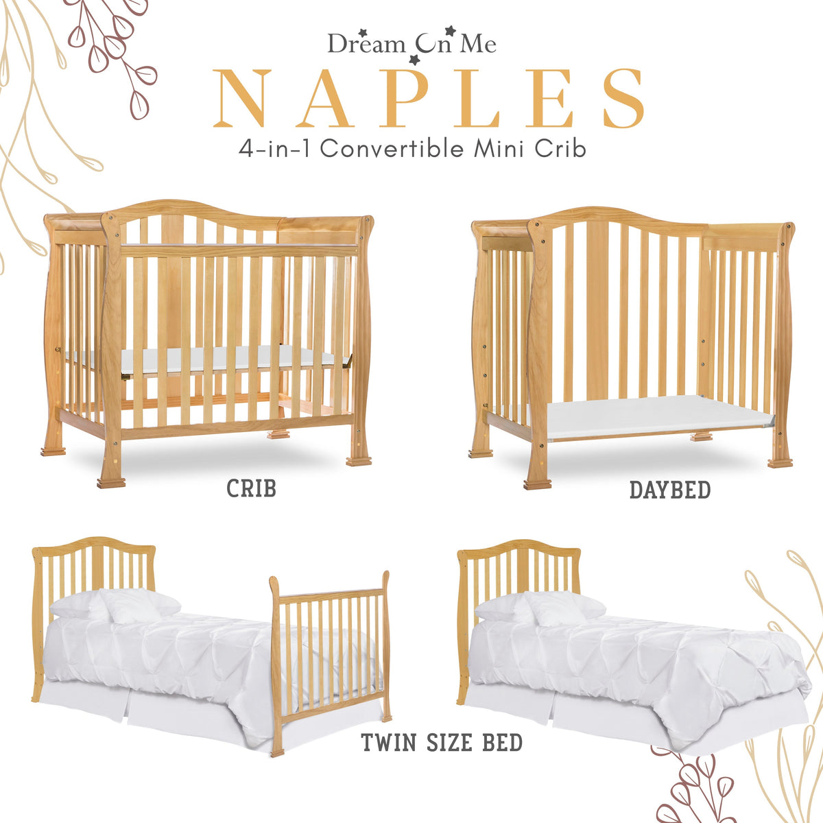 Dream On Me Naples 4-in-1 Convertible Mini Crib