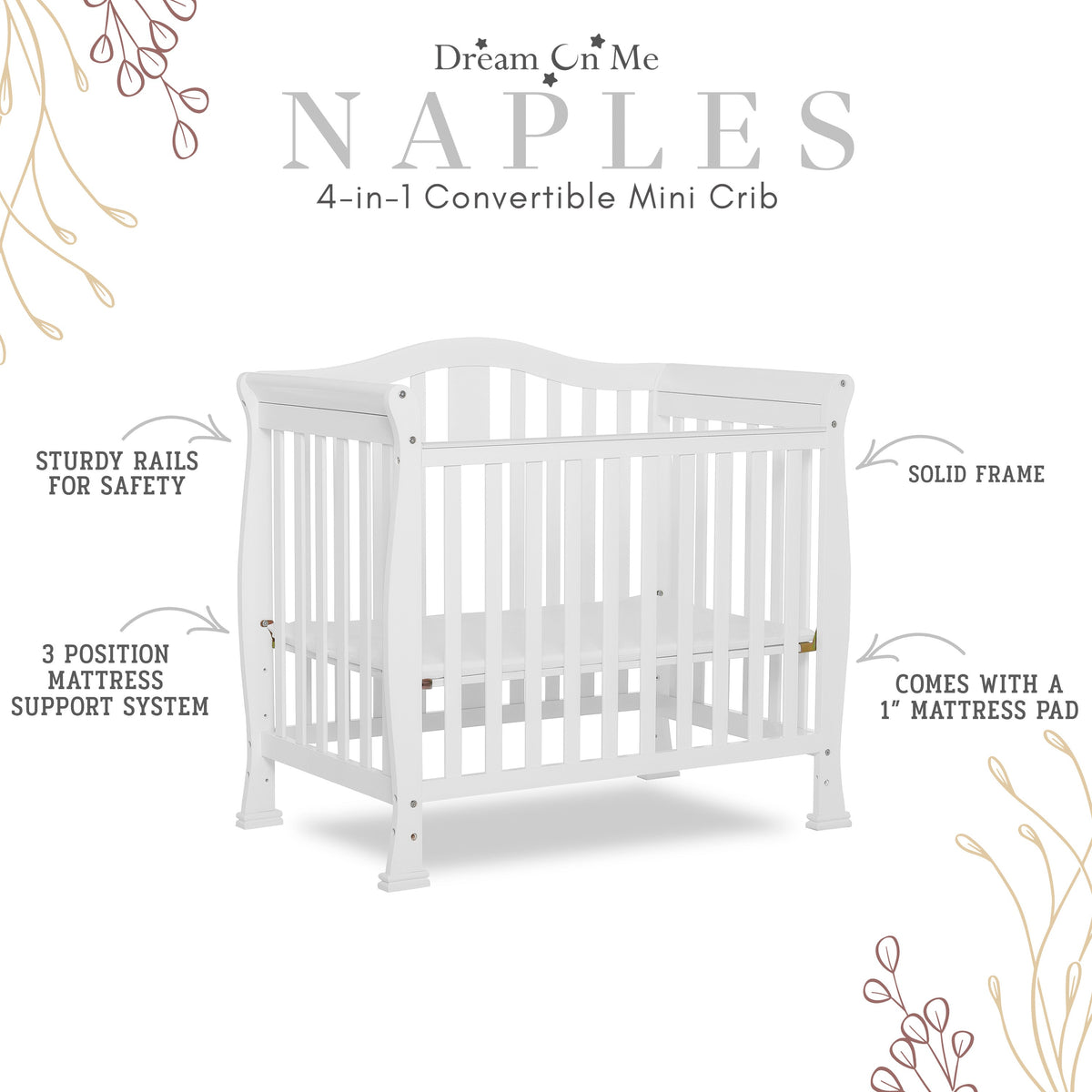 Dream On Me Naples 4-in-1 Convertible Mini Crib