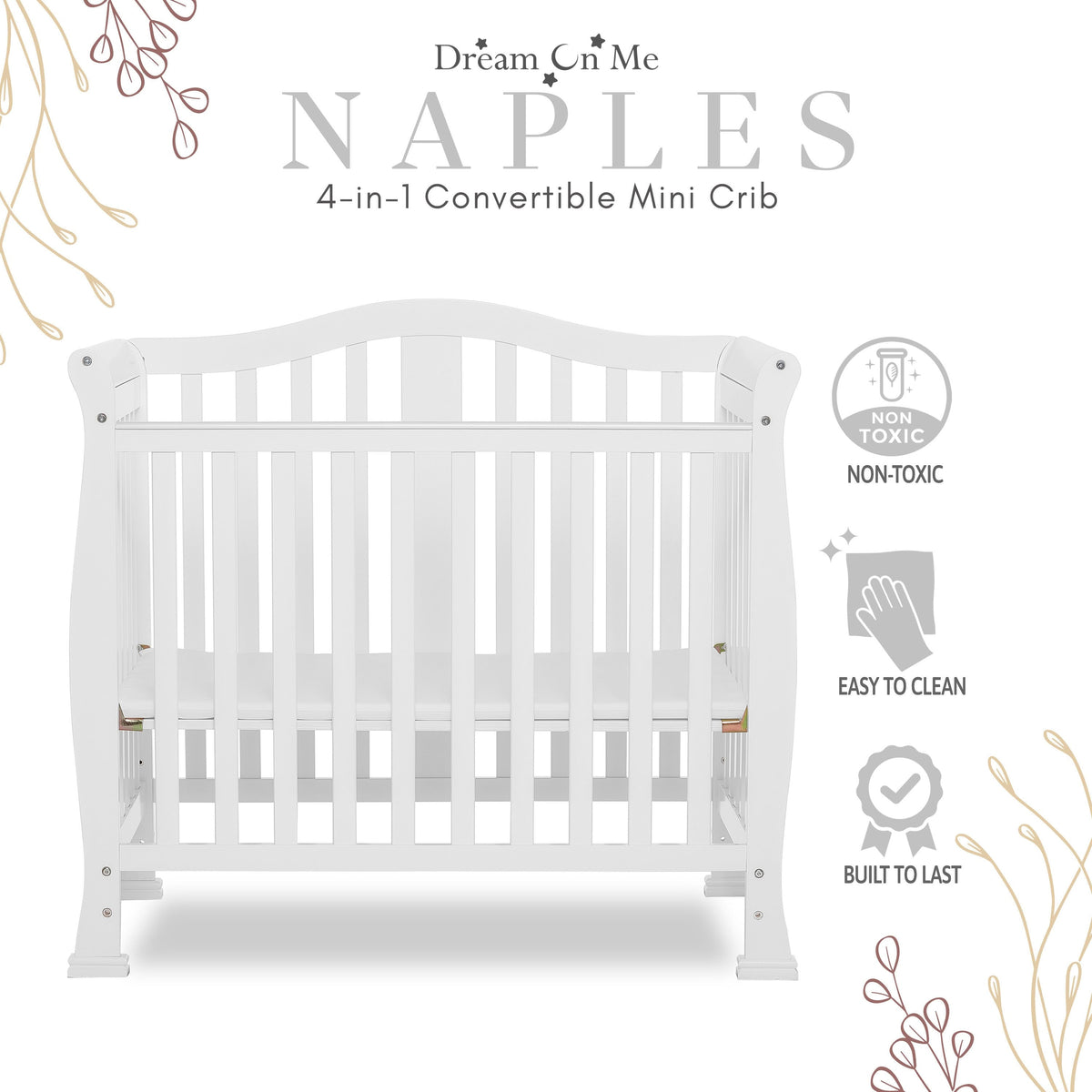 Dream On Me Naples 4-in-1 Convertible Mini Crib