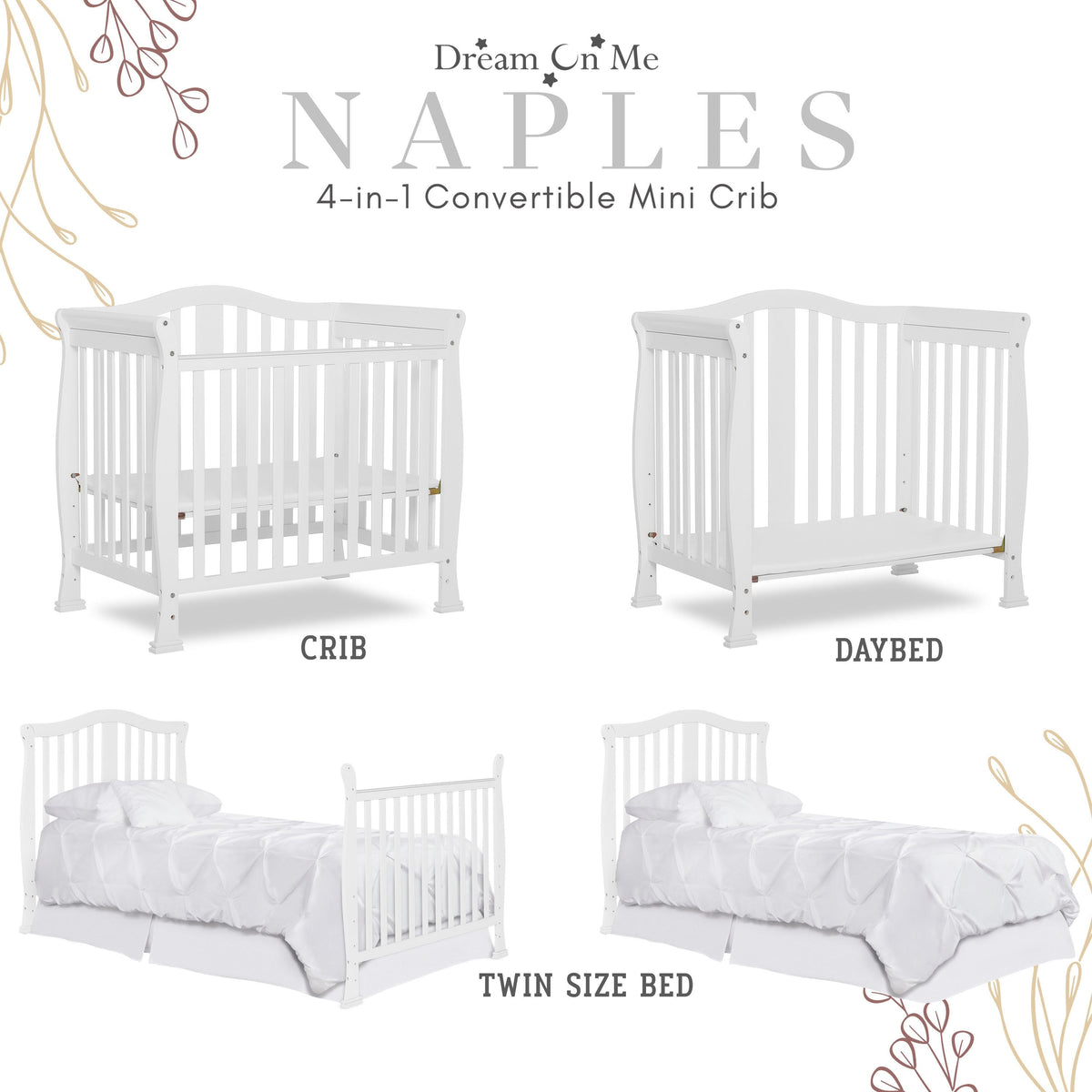 Dream On Me Naples 4-in-1 Convertible Mini Crib
