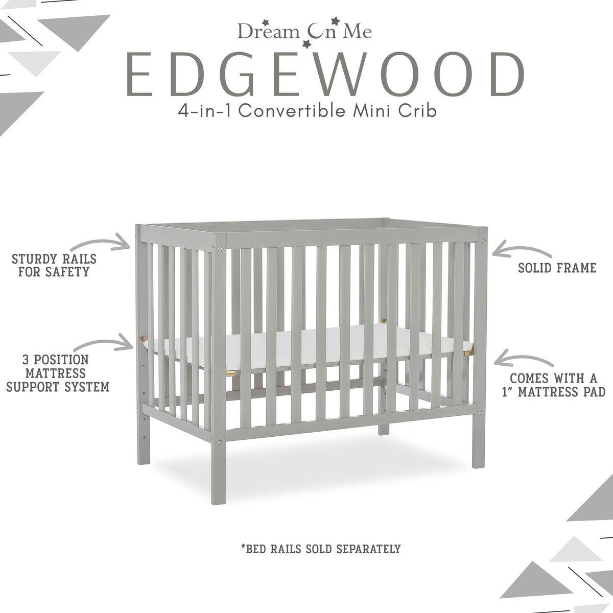 Dream On Me Edgewood 4-in-1 Convertible Mini Crib