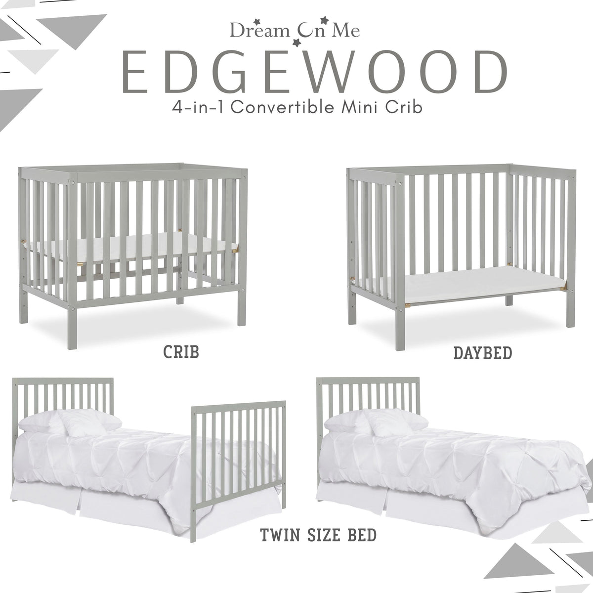 Dream On Me Edgewood 4-in-1 Convertible Mini Crib