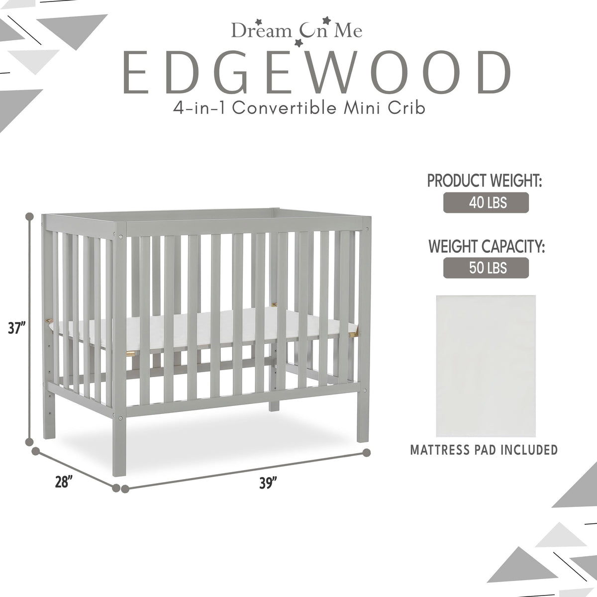 Dream On Me Edgewood 4-in-1 Convertible Mini Crib