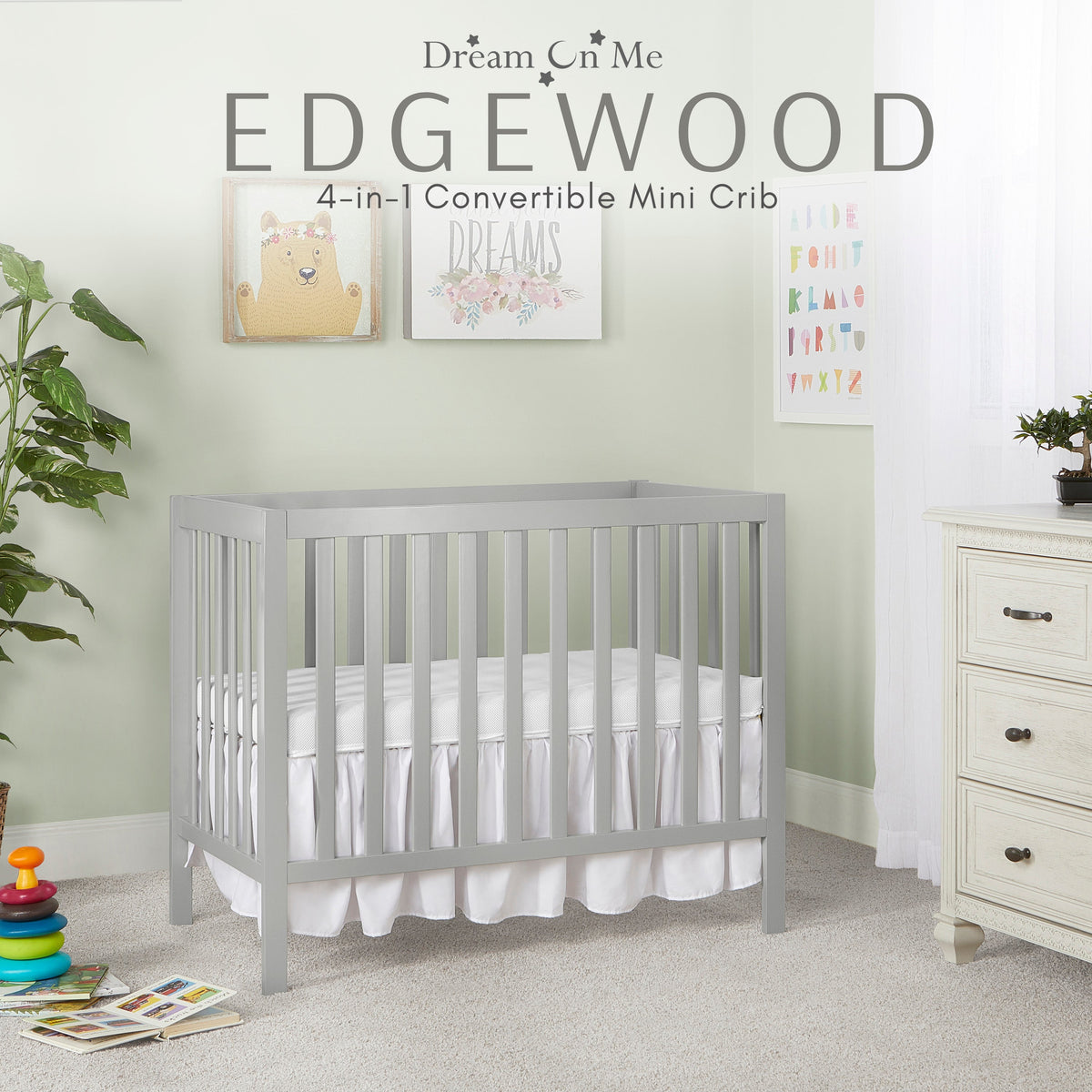 Dream On Me Edgewood 4-in-1 Convertible Mini Crib