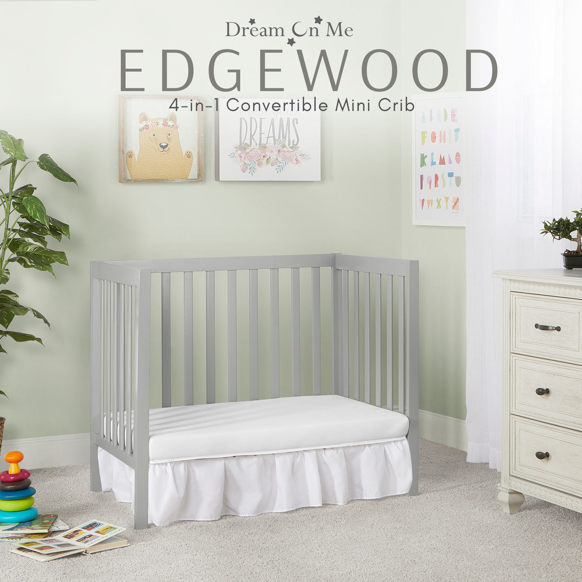 Dream On Me Edgewood 4-in-1 Convertible Mini Crib