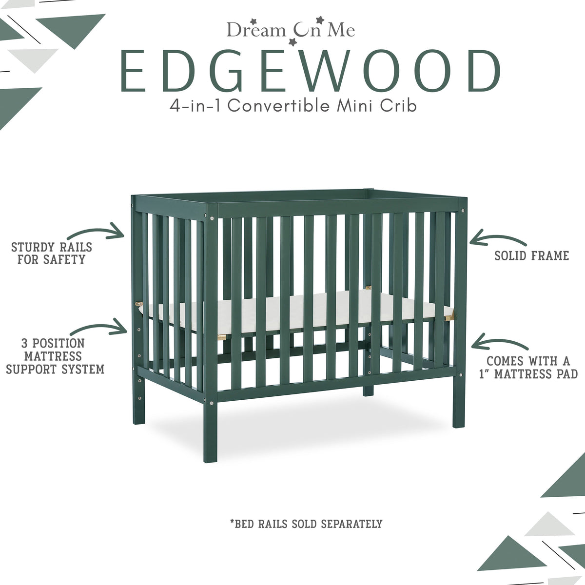 Dream On Me Edgewood 4-in-1 Convertible Mini Crib