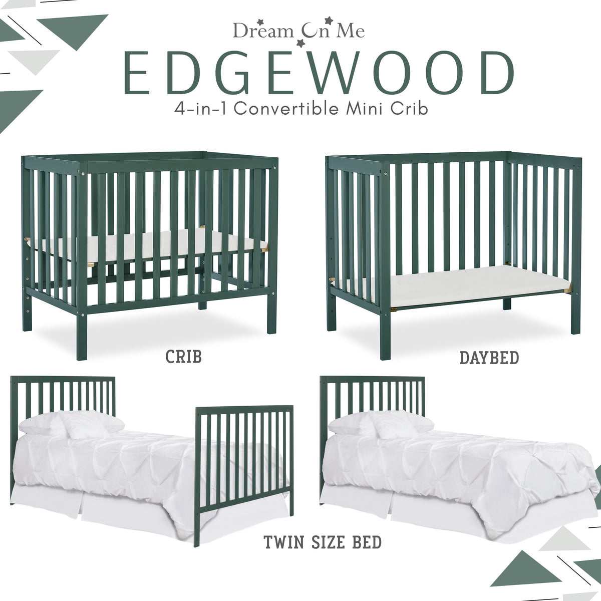 Dream On Me Edgewood 4-in-1 Convertible Mini Crib