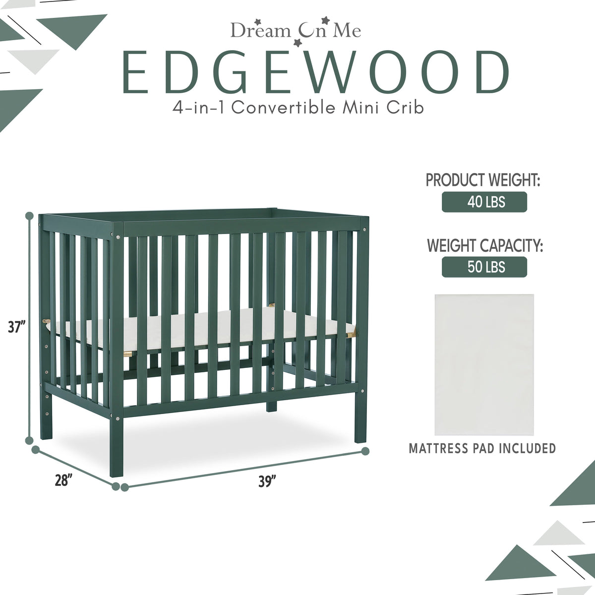 Dream On Me Edgewood 4-in-1 Convertible Mini Crib