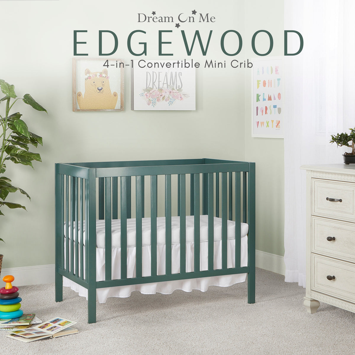Dream On Me Edgewood 4-in-1 Convertible Mini Crib