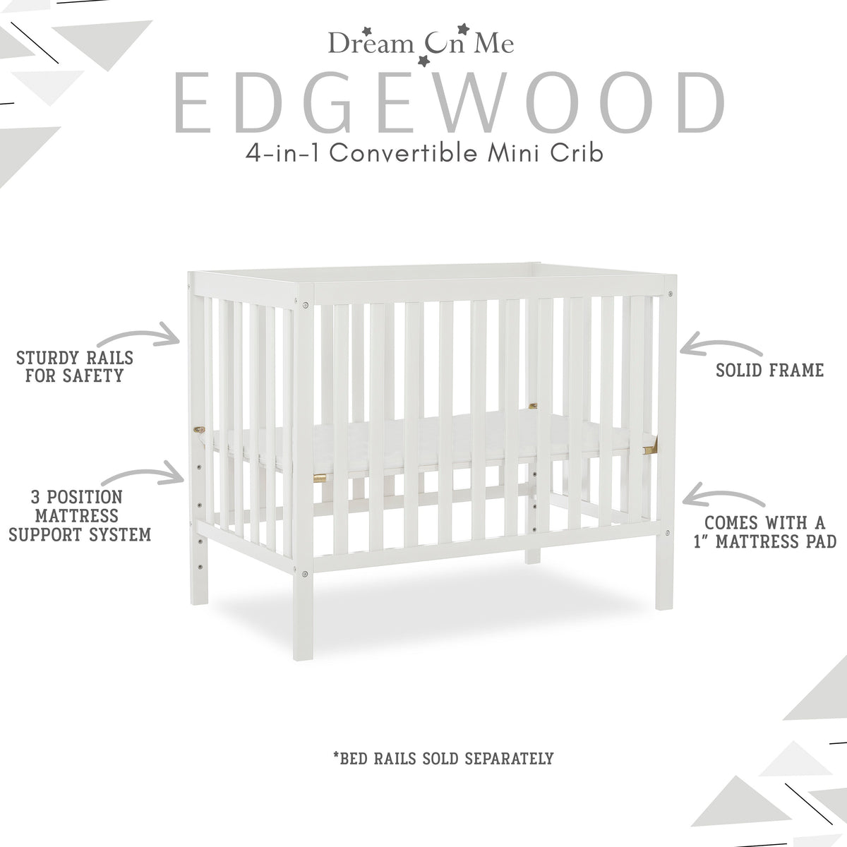 Dream On Me Edgewood 4-in-1 Convertible Mini Crib