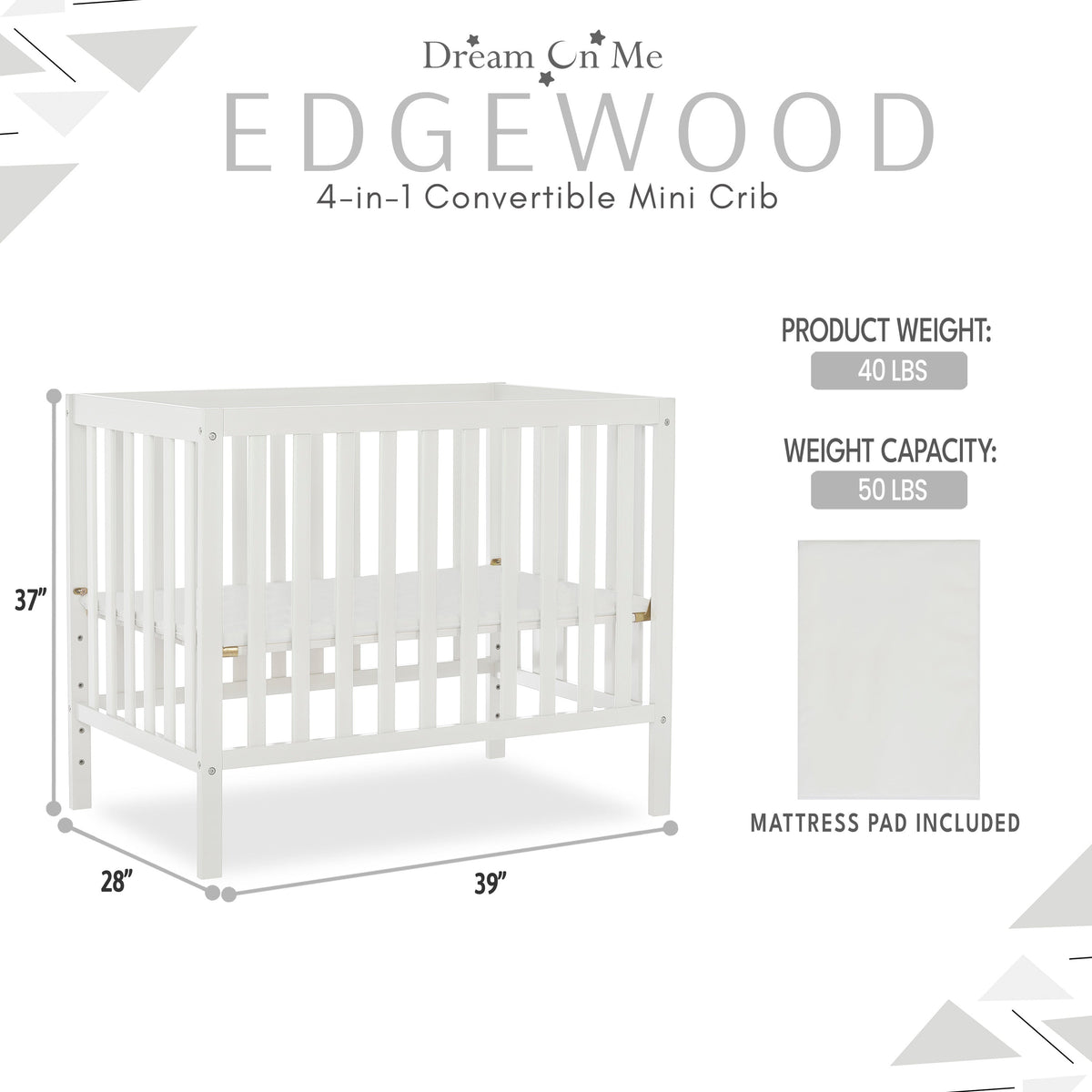 Dream On Me Edgewood 4-in-1 Convertible Mini Crib