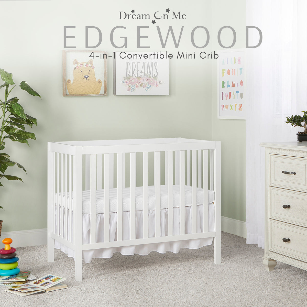 Dream On Me Edgewood 4-in-1 Convertible Mini Crib
