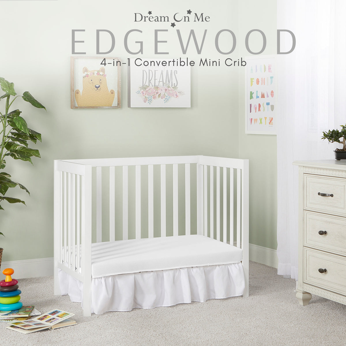 Dream On Me Edgewood 4-in-1 Convertible Mini Crib