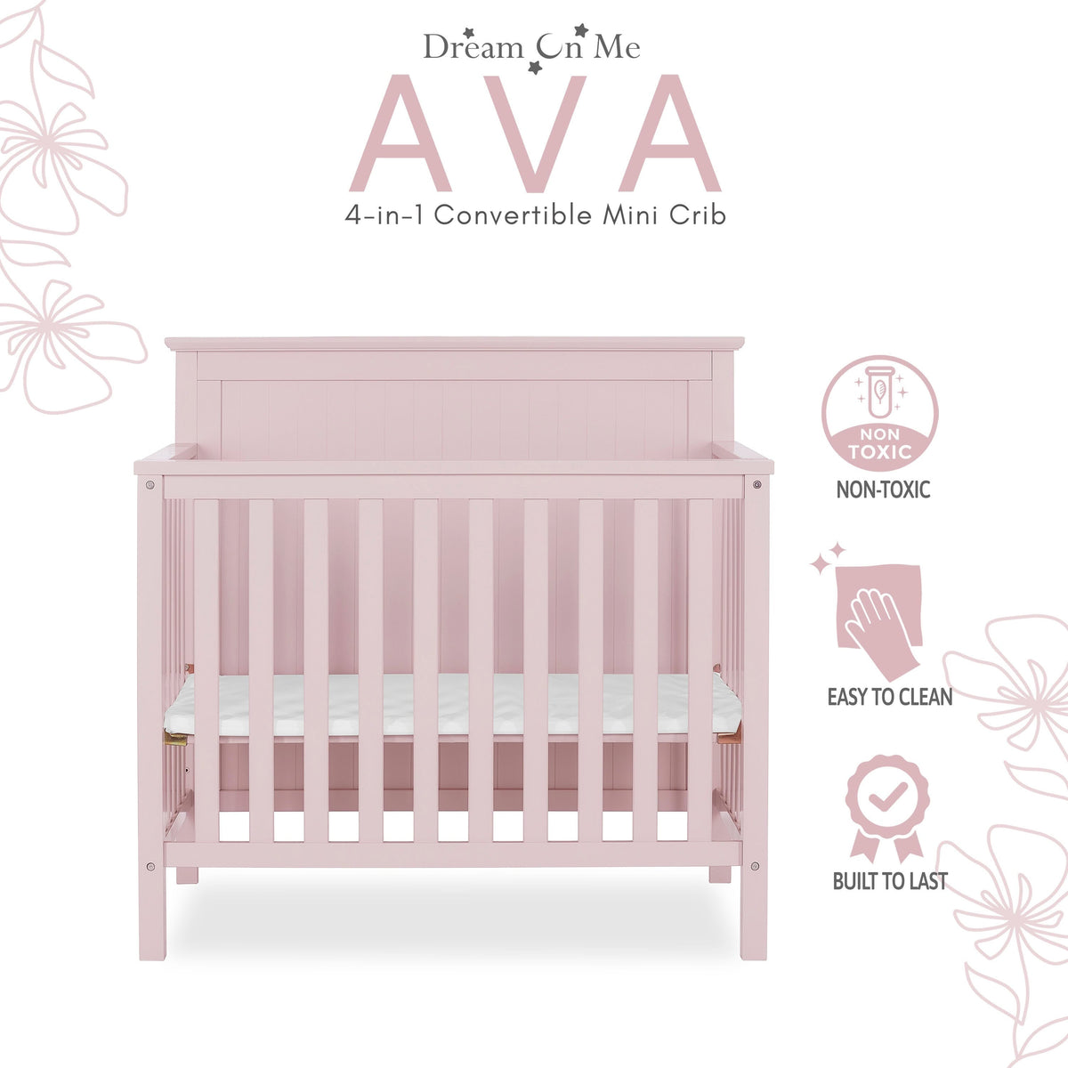 Dream On Me Ava 4-in-1 Convertible Mini Crib