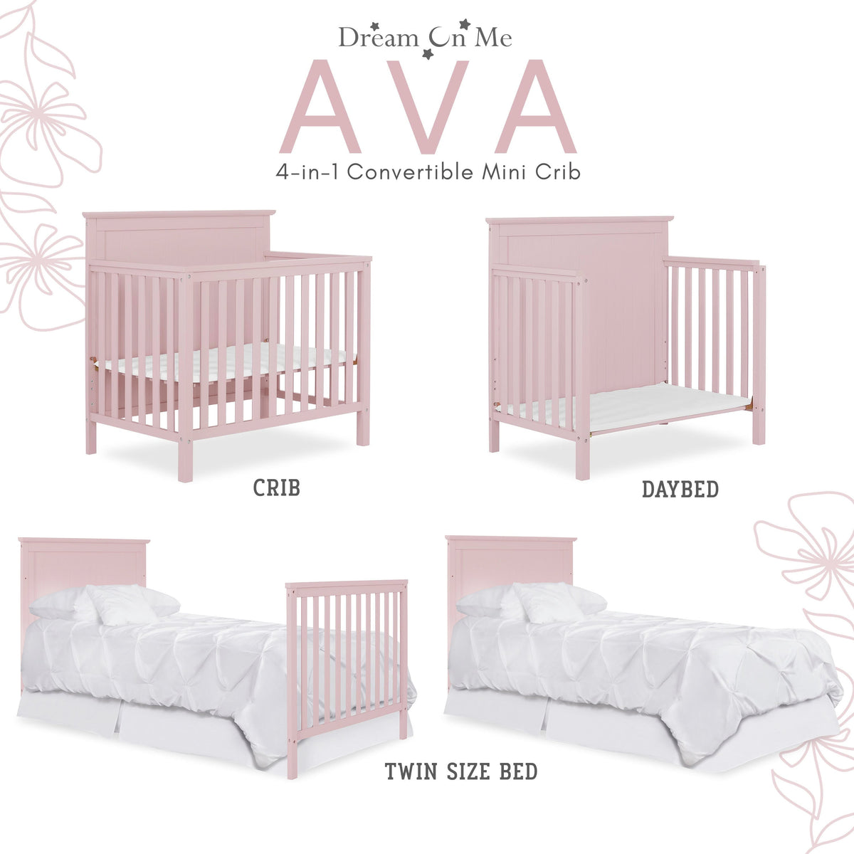 Dream On Me Ava 4-in-1 Convertible Mini Crib