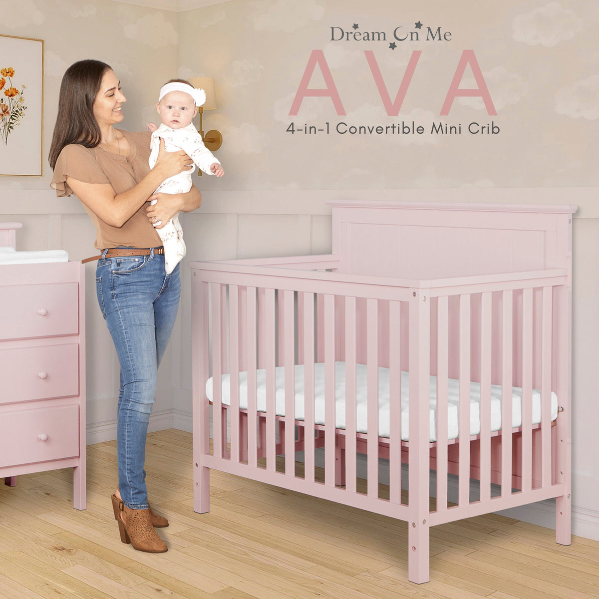 Dream On Me Ava 4-in-1 Convertible Mini Crib