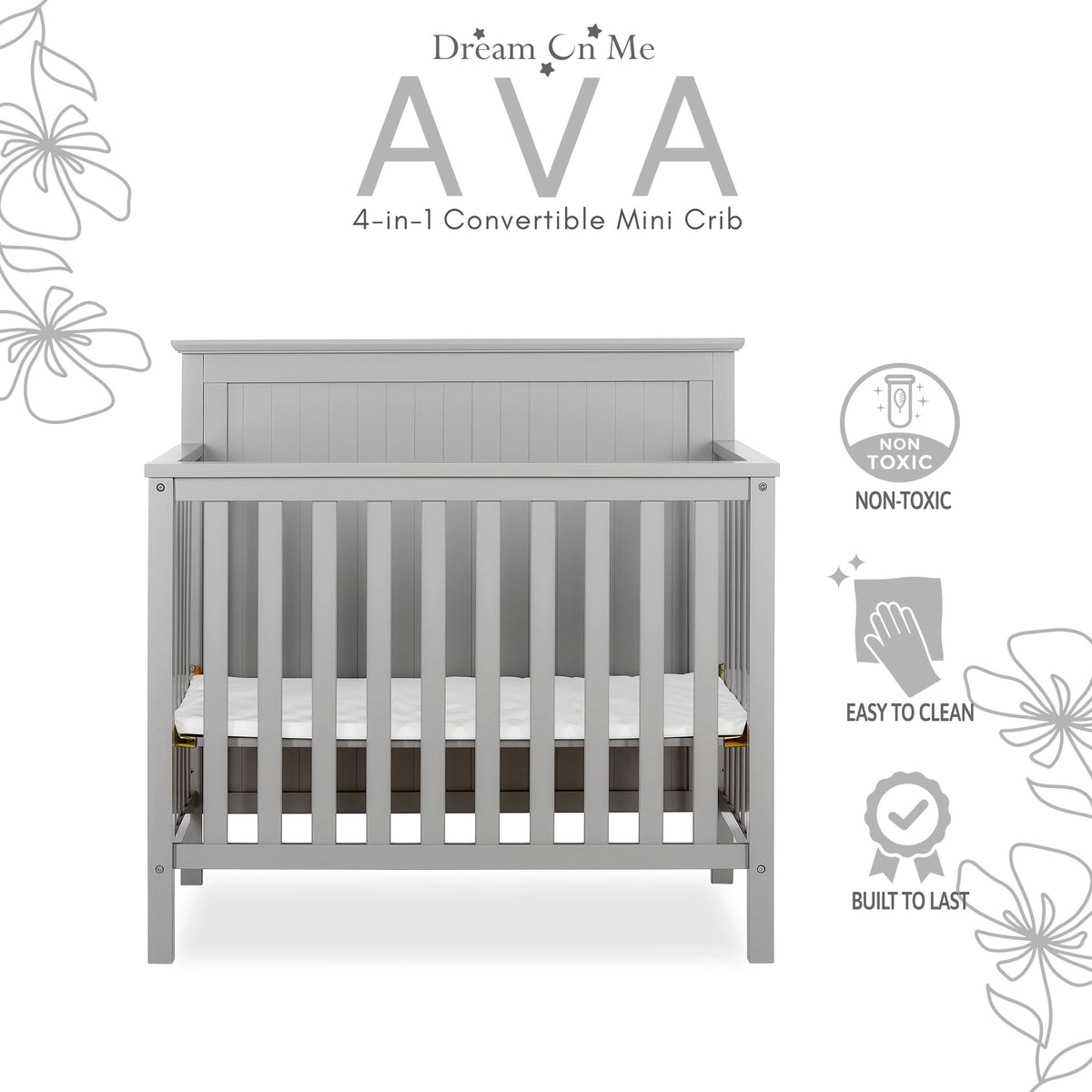 Dream On Me Ava 4-in-1 Convertible Mini Crib