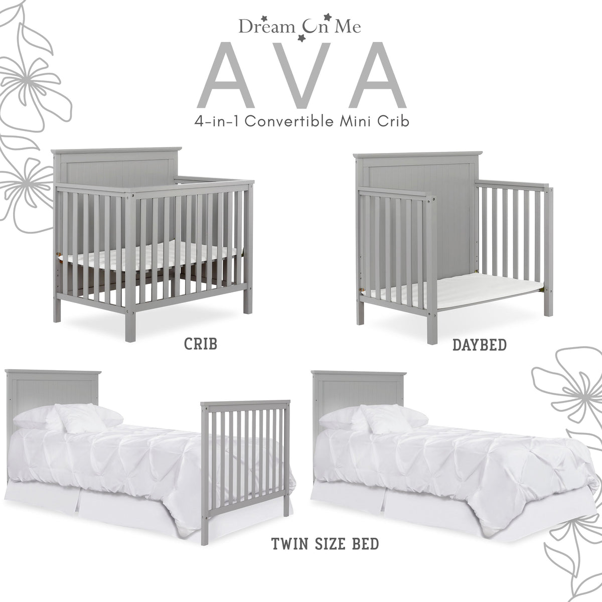 Dream On Me Ava 4-in-1 Convertible Mini Crib