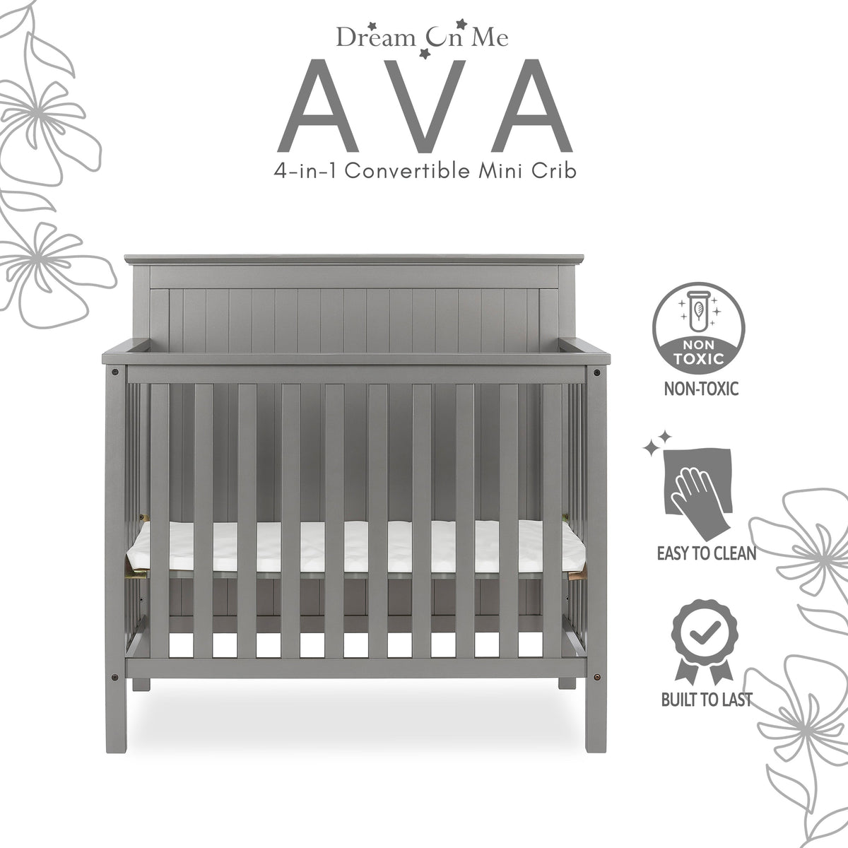 Dream On Me Ava 4-in-1 Convertible Mini Crib