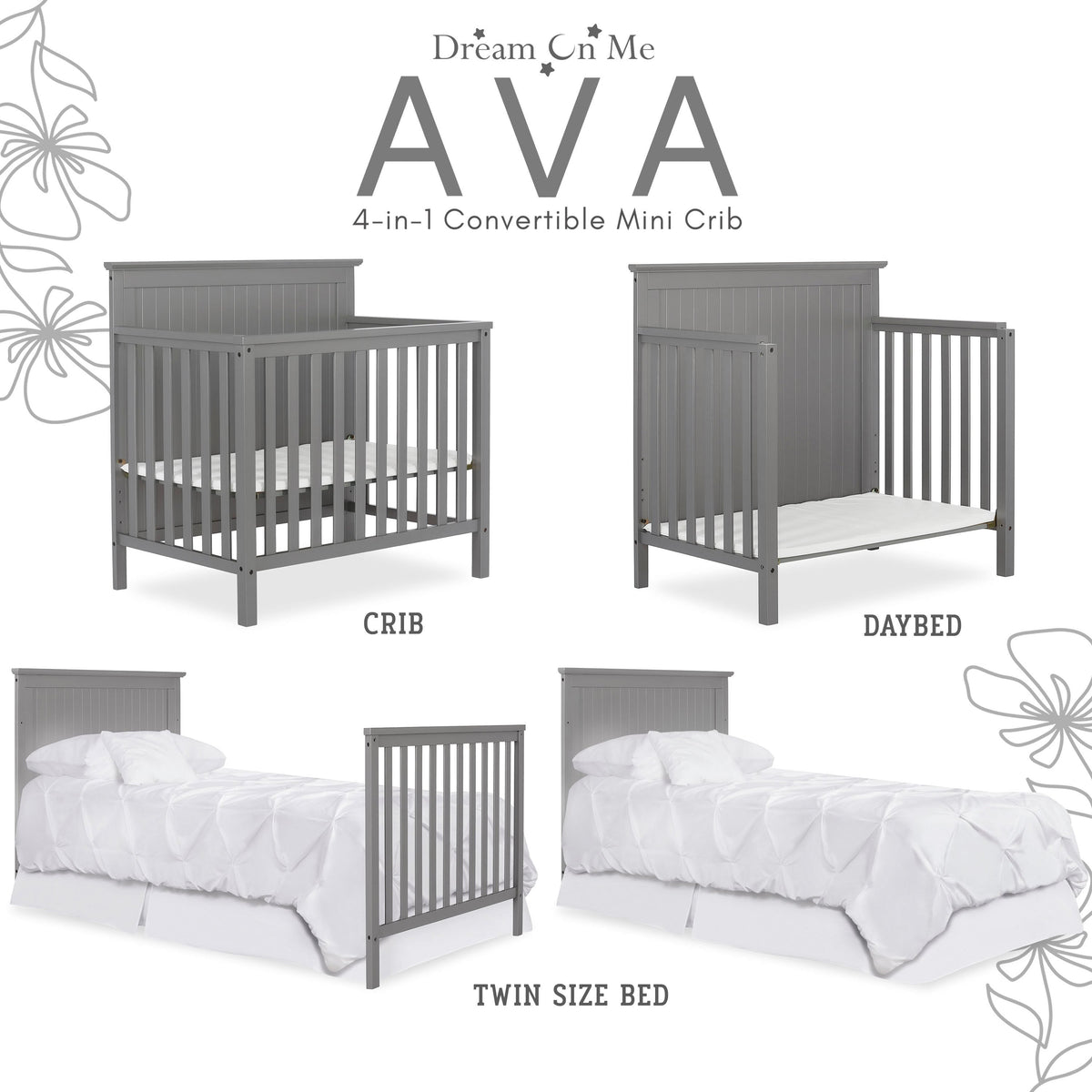 Dream On Me Ava 4-in-1 Convertible Mini Crib
