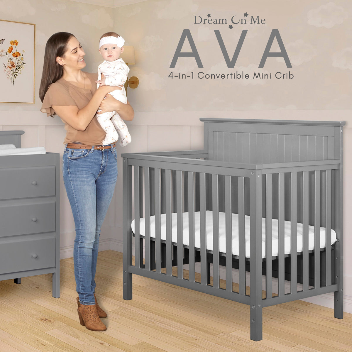 Dream On Me Ava 4-in-1 Convertible Mini Crib