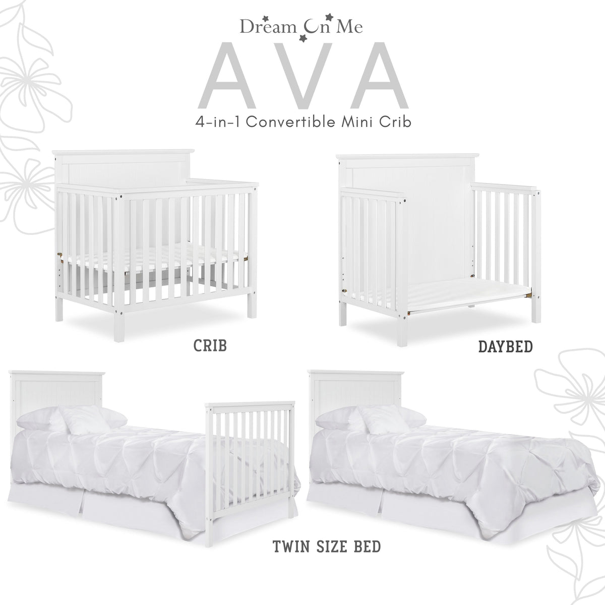 Dream On Me Ava 4-in-1 Convertible Mini Crib