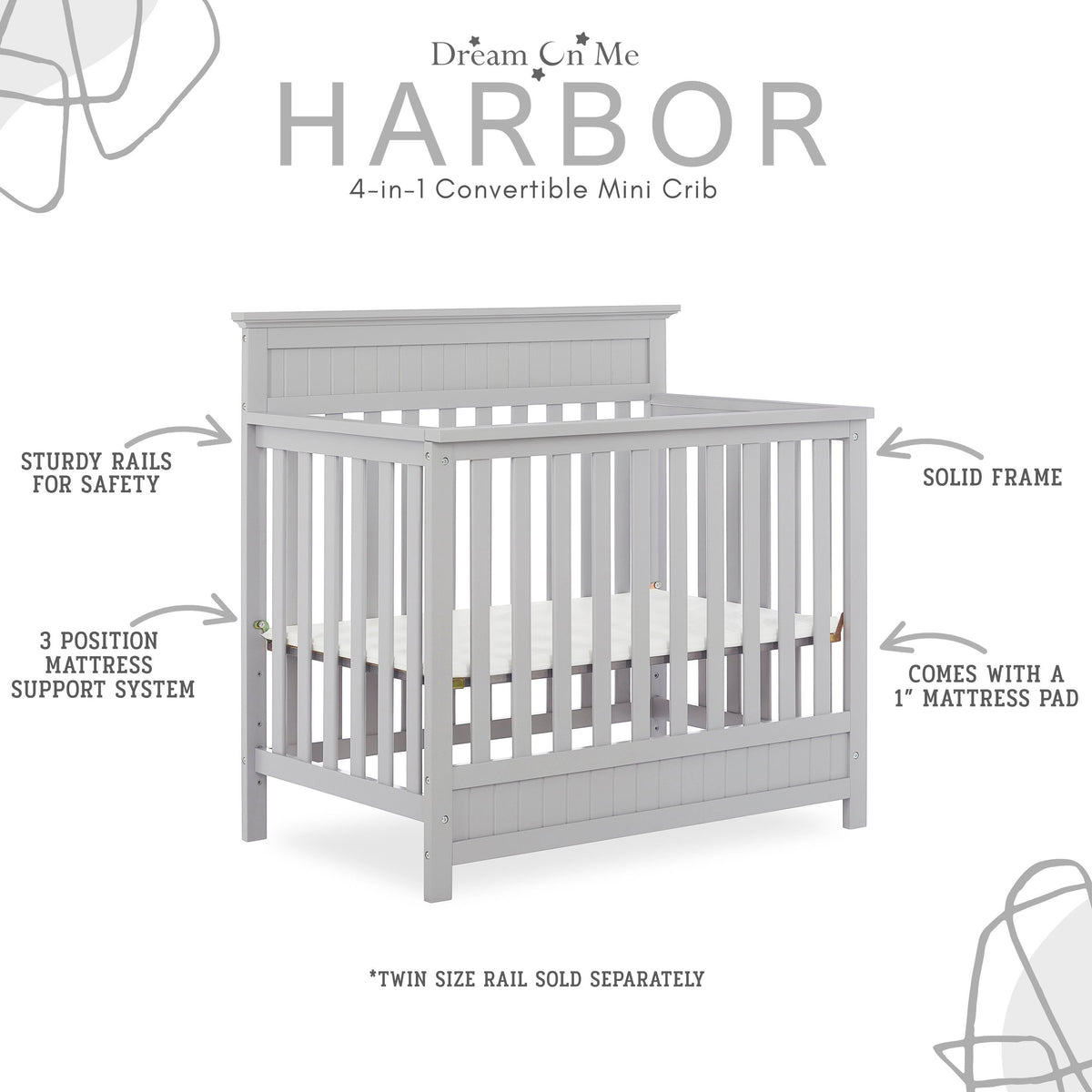 Dream On Me Harbor 4-in-1 Convertible Mini Crib