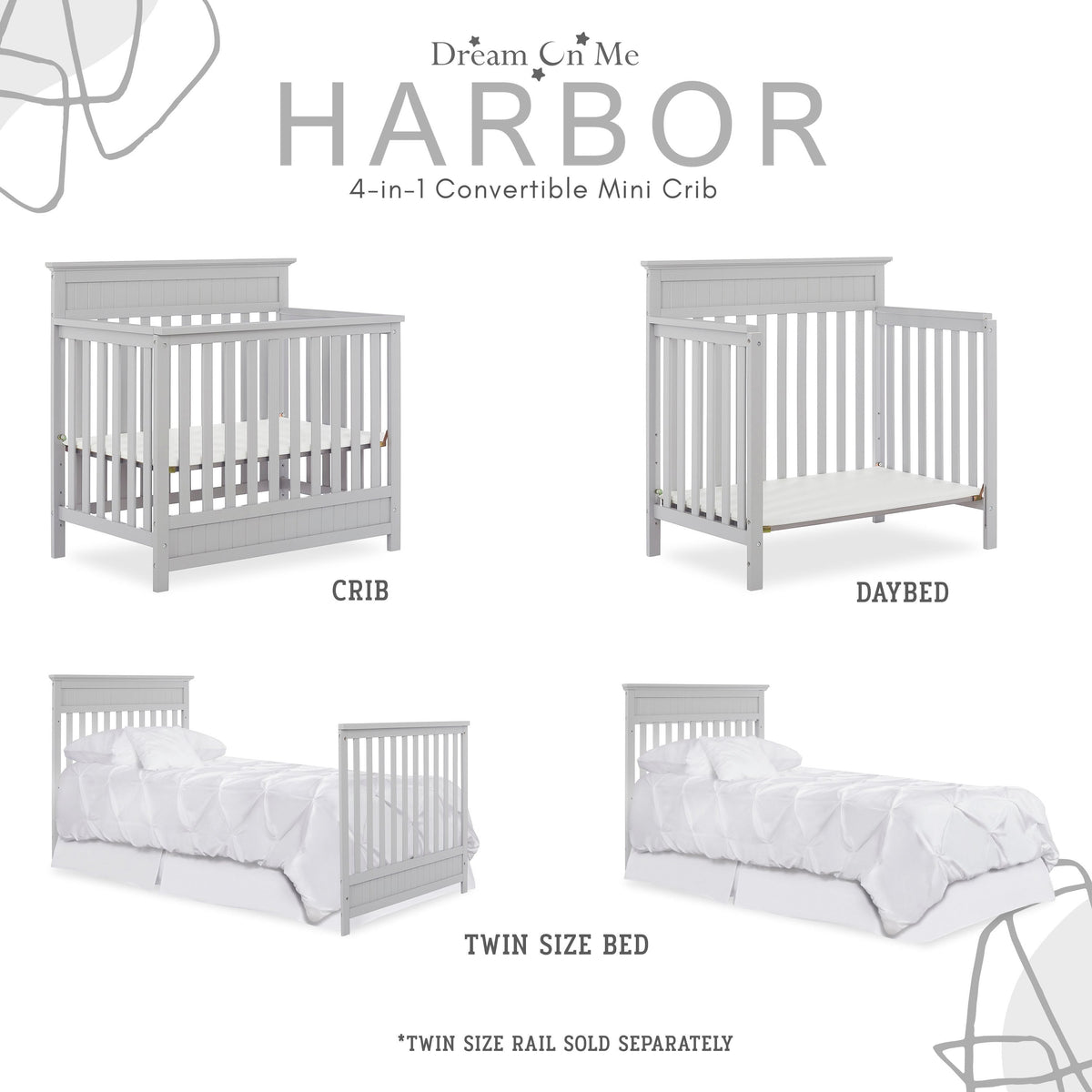 Dream On Me Harbor 4-in-1 Convertible Mini Crib