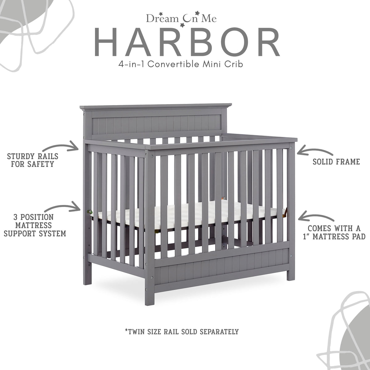 Dream On Me Harbor 4-in-1 Convertible Mini Crib